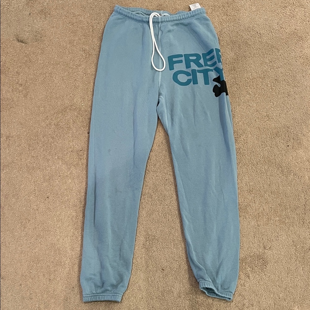 Blue Sweatpants with Graphic Print freecity